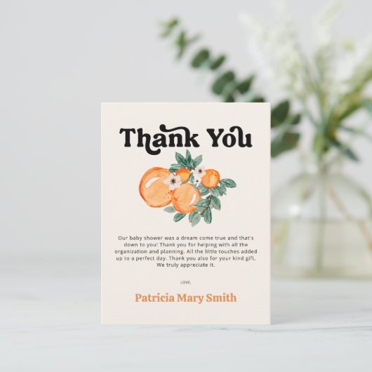 リトルかわいこちゃんオレンジ赤ちゃんシャワーありがとう ポストカード (スタンド正面)