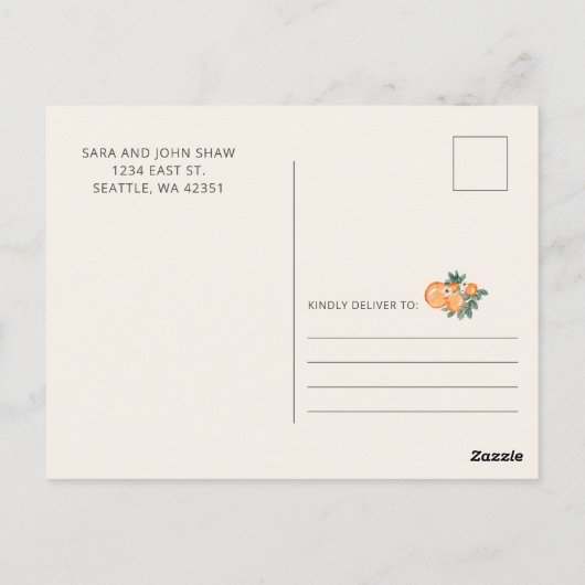 リトルかわいこちゃんオレンジ赤ちゃんシャワーありがとう ポストカード (裏面)