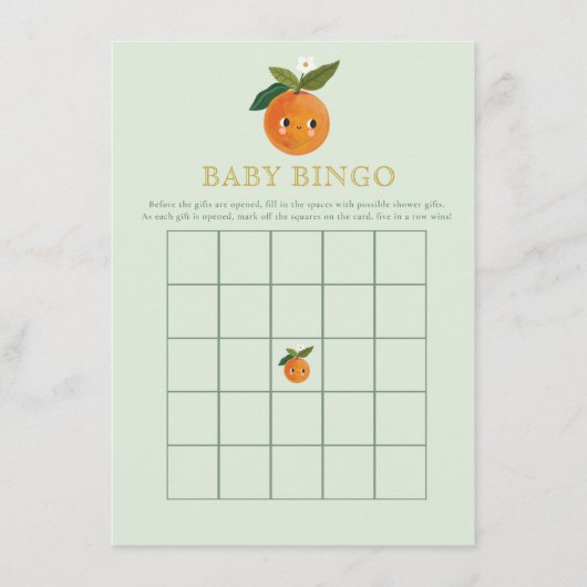 リトルかわいこちゃんオレンジ赤ちゃんシャワーゲームベビービンゴ エンクロージャーカード (正面)