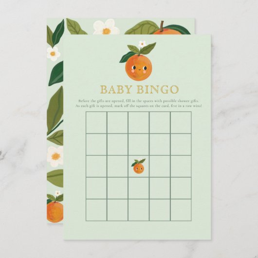 リトルかわいこちゃんオレンジ赤ちゃんシャワーゲームベビービンゴ エンクロージャーカード (正面/裏面)