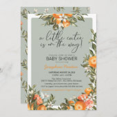 リトルかわいこちゃんオンザウェイオレンジ柑橘系ベビーシャワー 招待状 (正面/裏面)