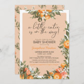 リトルかわいこちゃんオンザウェイオレンジ柑橘系ベビーシャワー 招待状 (正面/裏面)