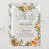 リトルかわいこちゃんオンザウェイオレンジ柑橘系ベビーシャワー 招待状 (正面/裏面)