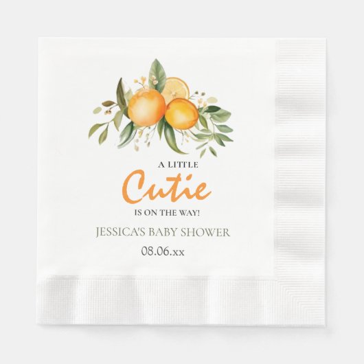 リトルかわいこちゃんオンザウェイオレンジ柑橘系ベビーシャワー 縁ありランチョンナプキン (正面)