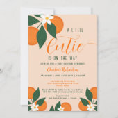 リトルかわいこちゃんオンザウェイシトラスのオレンジ色の赤ちゃんシャワー 招待状 (正面)