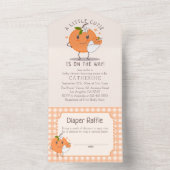 リトルかわいこちゃんオンザウェイ |かわいいオレンジ色の赤ちゃんシャワー オールインワン招待状 (内側)