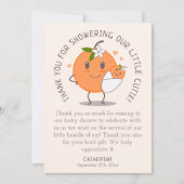 リトルかわいこちゃんオンザウェイ |かわいいオレンジ色の赤ちゃんシャワー サンキューカード (正面)