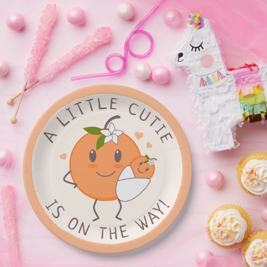 リトルかわいこちゃんオンザウェイ |かわいいオレンジ色の赤ちゃんシャワー ペーパープレート (パーティー)
