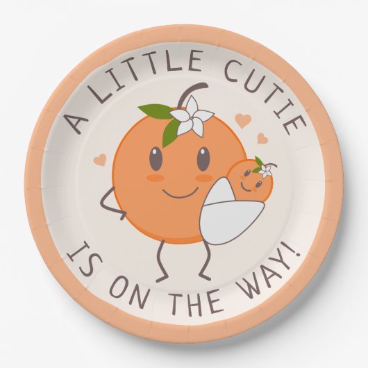 リトルかわいこちゃんオンザウェイ |かわいいオレンジ色の赤ちゃんシャワー ペーパープレート