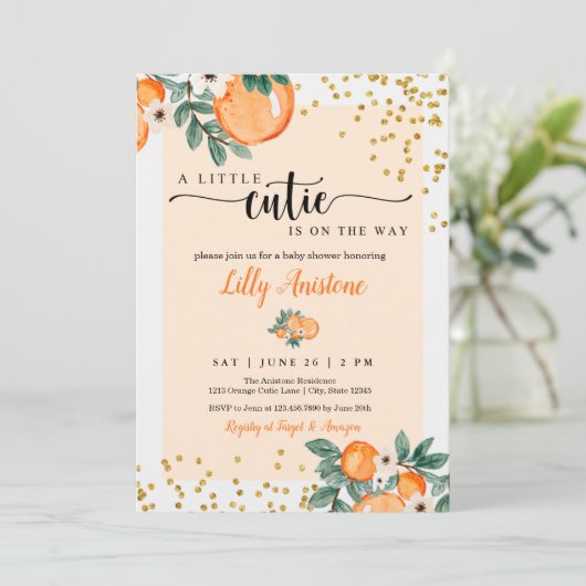 リトルかわいこちゃんクレメンチンオレンジシトラスベビーシャワー 招待状 (スタンド正面)