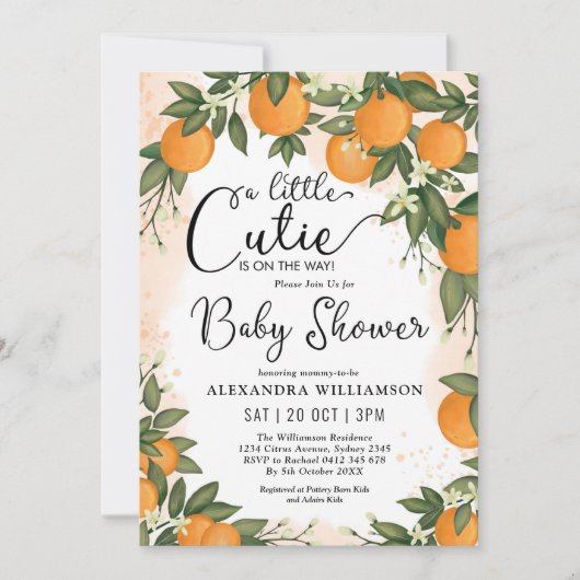 リトルかわいこちゃんクレメンチンオレンジシトラスベビーシャワー 招待状 (正面)
