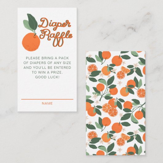 リトルかわいこちゃんクレメンチンベビーシャワーおむつラッフル エンクロージャーカード (正面/裏面)