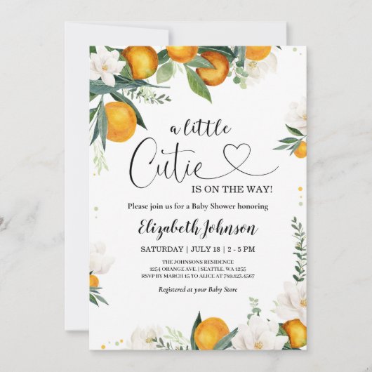 リトルかわいこちゃんクレメンチンベビーシャワー男女兼用 招待状 (正面)