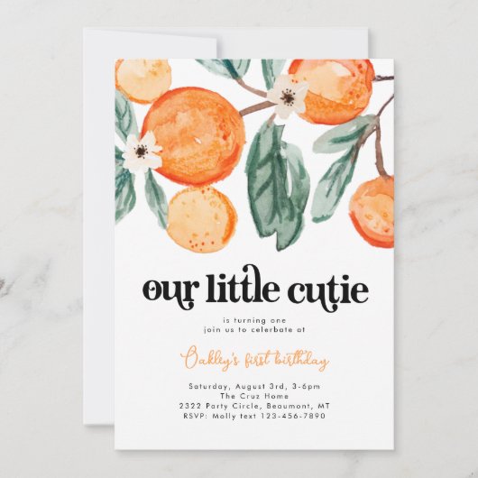 リトルかわいこちゃんクレメンチン誕生日招待状 招待状 (正面)