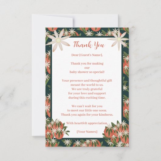 リトルかわいこちゃんクレメンチン| 柑橘類テーマベビーシャワー サンキューカード (正面)