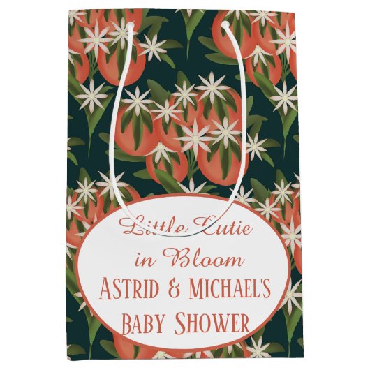 リトルかわいこちゃんクレメンチン| 柑橘類テーマベビーシャワー ミディアムペーパーバッグ (正面)