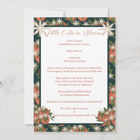 リトルかわいこちゃんクレメンチン| 柑橘類テーマベビーシャワー 招待状 (正面)