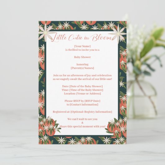 リトルかわいこちゃんクレメンチン| 柑橘類テーマベビーシャワー 招待状 (スタンド正面)