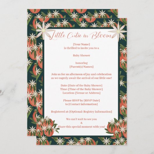 リトルかわいこちゃんクレメンチン| 柑橘類テーマベビーシャワー 招待状 (正面/裏面)