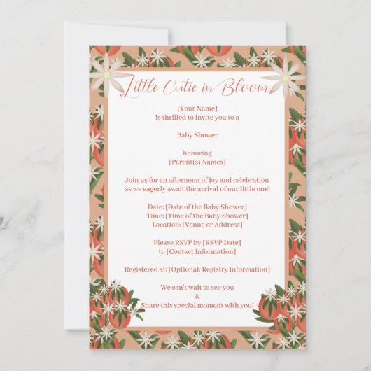 リトルかわいこちゃんクレメンチン |柑橘類テーマベビーシャワー 招待状 (正面)