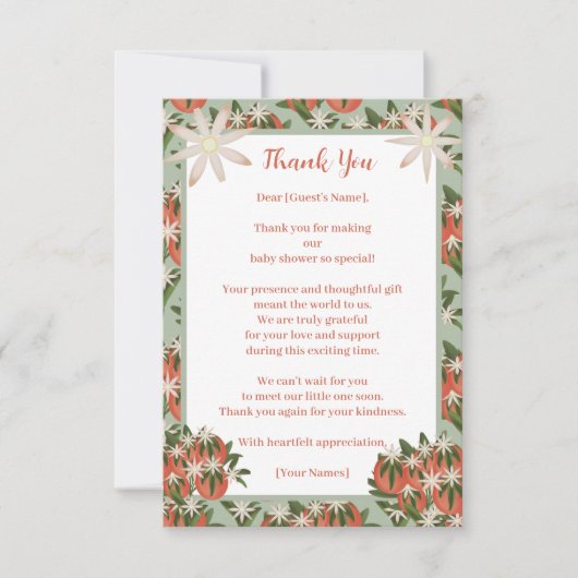 リトルかわいこちゃんクレメンティンセージ中性ベビーシャワー サンキューカード (正面)