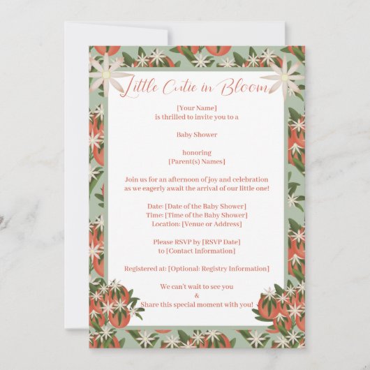 リトルかわいこちゃんクレメンティンセージ | 柑橘系ベビーシャワー 招待状 (正面)