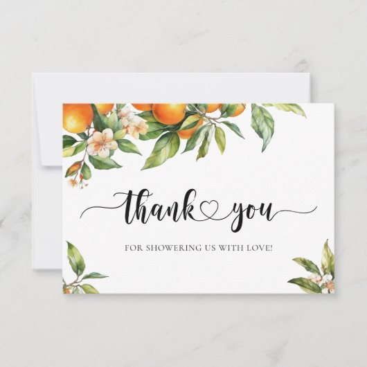 リトルかわいこちゃんグリーンリーシトラスオレンジベビーシャワー サンキューカード (正面)