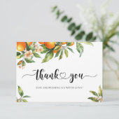 リトルかわいこちゃんグリーンリーシトラスオレンジベビーシャワー サンキューカード (スタンド正面)