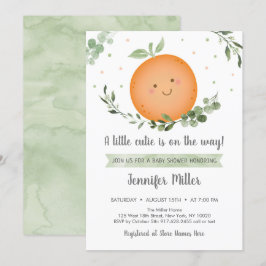 リトルかわいこちゃんグリーンリーニュートラルベビーシャワー 招待状