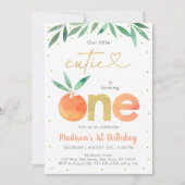 リトルかわいこちゃんグリーン金ゴールドファースト誕生日 招待状 (正面)