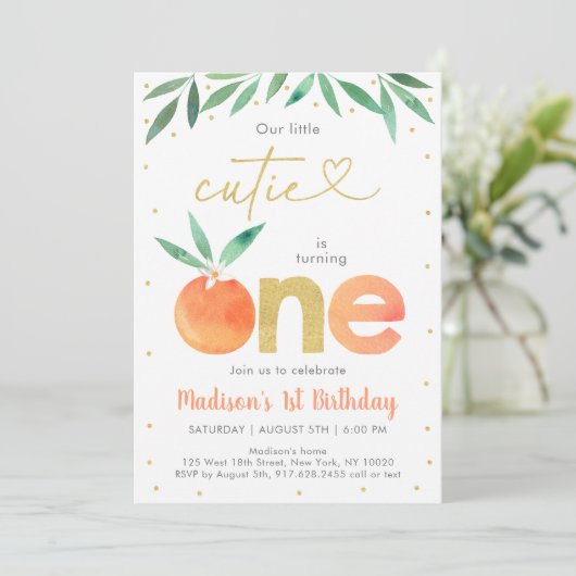 リトルかわいこちゃんグリーン金ゴールドファースト誕生日 招待状 (スタンド正面)