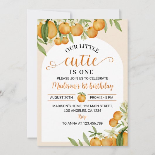 リトルかわいこちゃんシトラスオレンジ1st誕生日招待状 招待状 (正面)