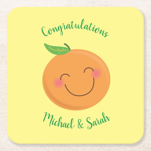 リトルかわいこちゃんタンジェリンベビーシャワー スクエアペーパーコースター (正面)