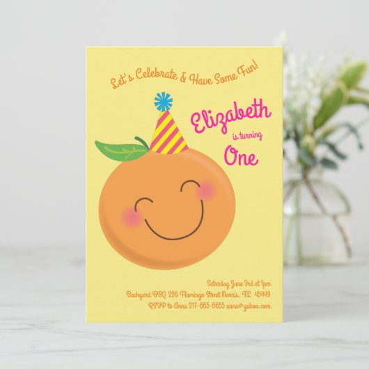 リトルかわいこちゃんタンジェリーヌカワイキッズ1st誕生日 招待状 (スタンド正面)