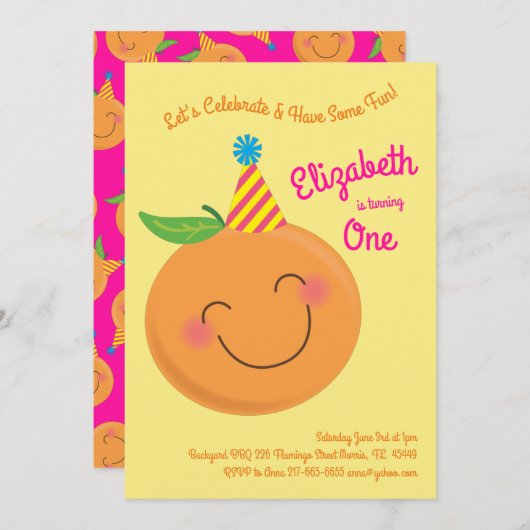 リトルかわいこちゃんタンジェリーヌカワイキッズ1st誕生日 招待状 (正面/裏面)