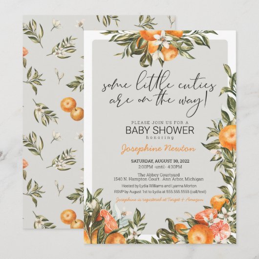 リトルかわいこちゃんツインズまたはマルチプルベビーシャワー 招待状 (正面/裏面)