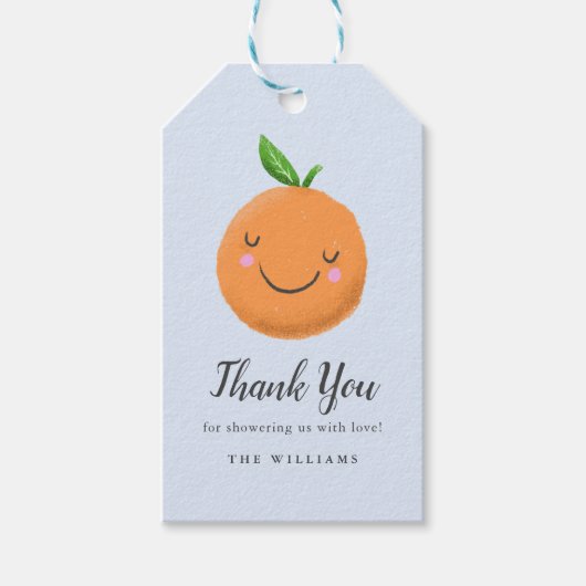 リトルかわいこちゃんテーマブルーベビーシャワーの好意 ギフトタグ (正面)