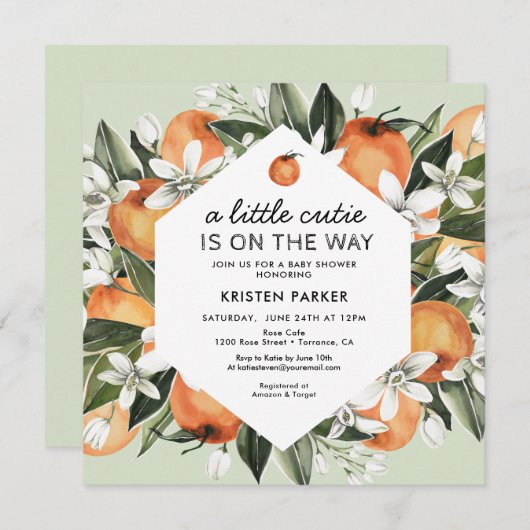 リトルかわいこちゃんテーマ男女兼用ベビーシャワー 招待状 (正面/裏面)