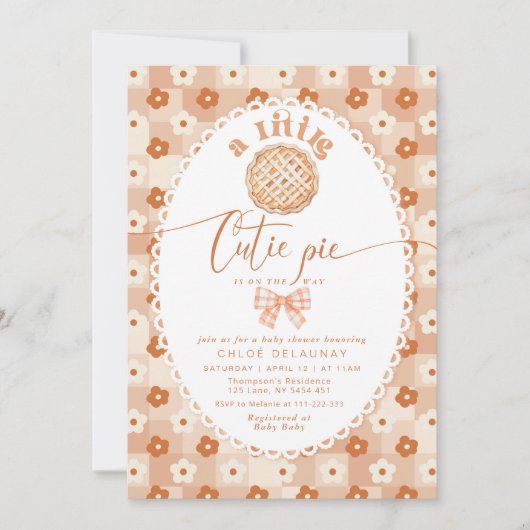 リトルかわいこちゃんパイかわいいヴィンテージレース赤ちゃんシャワー 招待状 (正面)