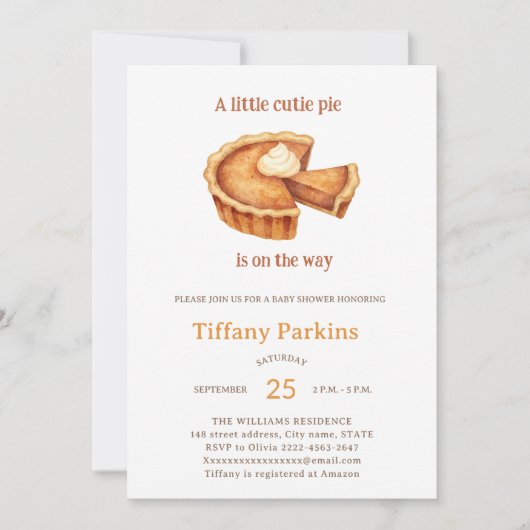 リトルかわいこちゃんパイは途中カボチャの赤ちゃんシャワー 招待状 (正面)