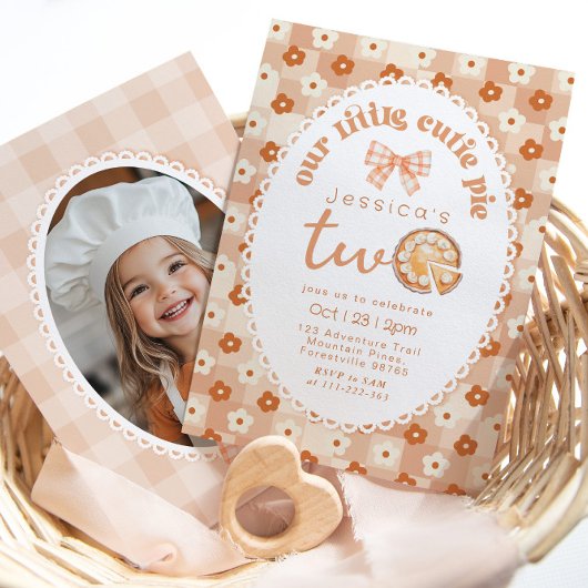 リトルかわいこちゃんパイは2つの写真2番目の誕生日パーティー 招待状