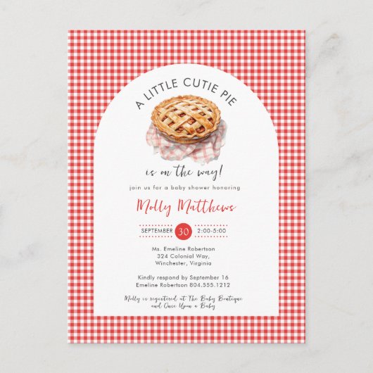 リトルかわいこちゃんパイアップルギンガムベビーシャワー ポストカード (正面)