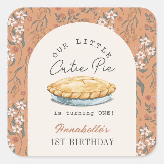 リトルかわいこちゃんパイオレンジフローラガール1st誕生日 スクエアシール (正面)