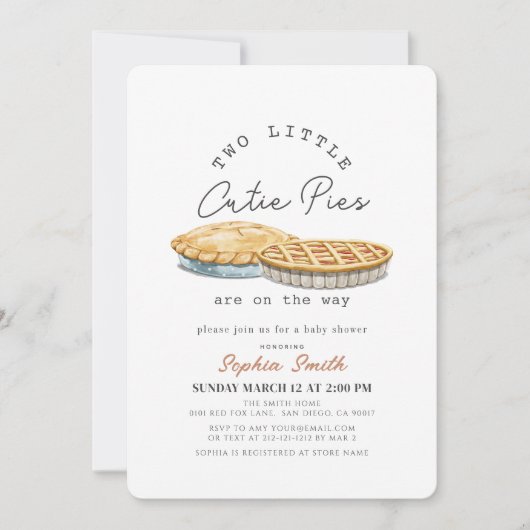 リトルかわいこちゃんパイズツインズホワイトギンガムベビーシャワー 招待状 (正面)