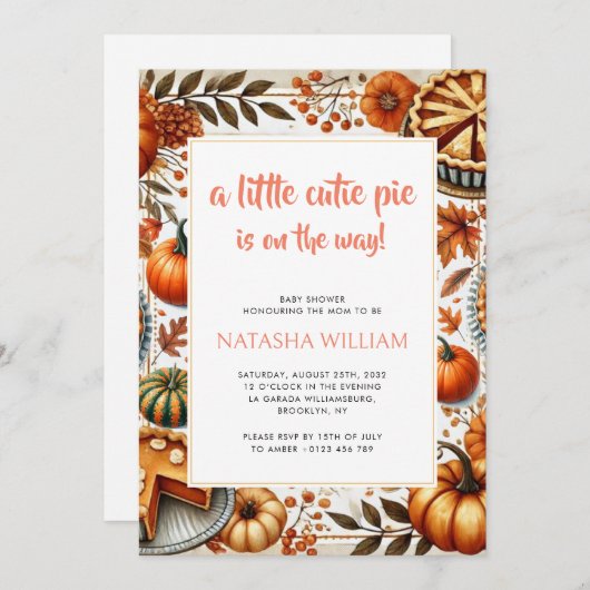 リトルかわいこちゃんパイパンプキンサンクスギビングベビーシャワー 招待状 (正面/裏面)