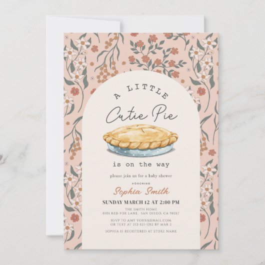 リトルかわいこちゃんパイピンクフローラガールベビーシャワー 招待状 (正面)
