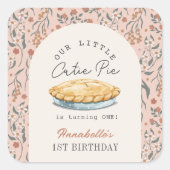 リトルかわいこちゃんパイピンクフローラガール1st誕生日 スクエアシール (正面)