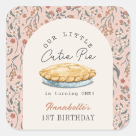 リトルかわいこちゃんパイピンクフローラガール1st誕生日 スクエアシール