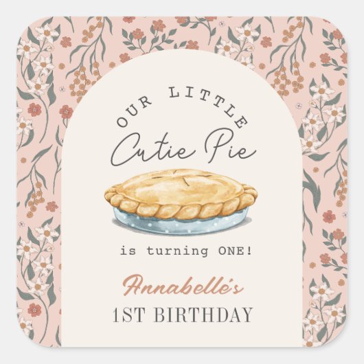 リトルかわいこちゃんパイピンクフローラガール1st誕生日 スクエアシール (正面)