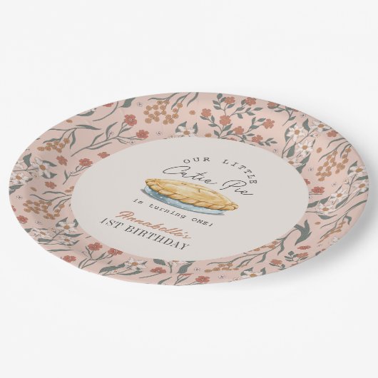 リトルかわいこちゃんパイピンクフローラ1st誕生日 ペーパープレート (アングル)